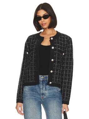 Women's Medium Line & Dot Alexis Cardigan Sweater in Black & Silver NWT